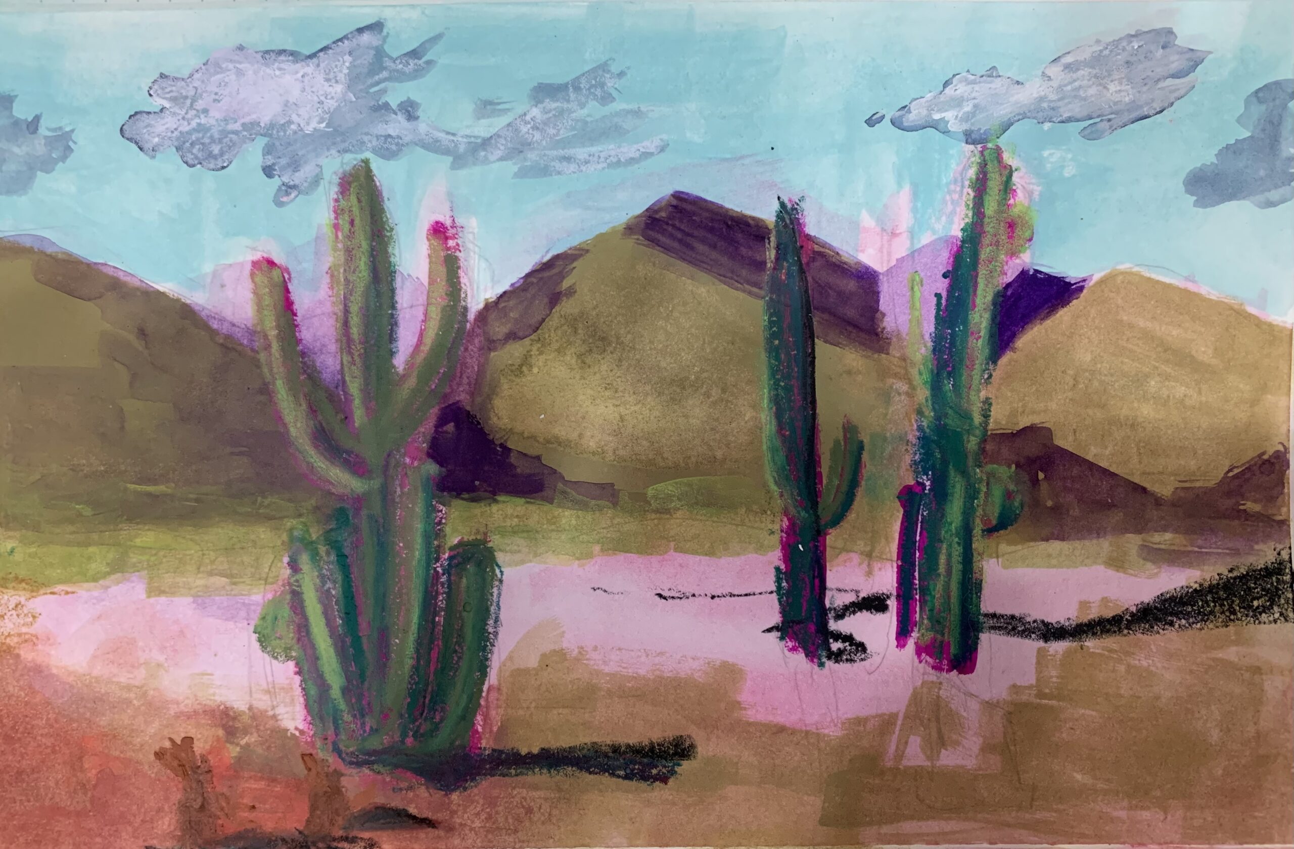How to create a Sketchbook Desert Landscape in Mixed Media